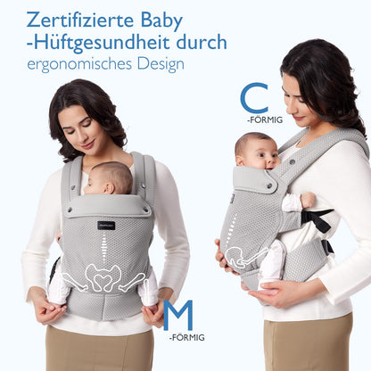 Momcozy Babytrage aus 100% Baumwolle – Baby Carrier für Kleinkind (3-24 Monate, 3,2-20 kg) · Ergonomische M-Position · X-Rücken · Taillengurt 64-127cm, Khaki