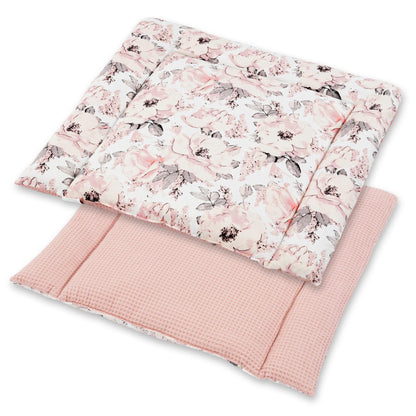 Wickelauflage Wickelunterlage aus Baumwolle 75x72 cm - Weich und waschbar Wickelunterlage für Babys Wickelmatte aus Stoff für Wickeltisch Wickelkommode oder Waschmaschine 75 x 72 Wilde Rose