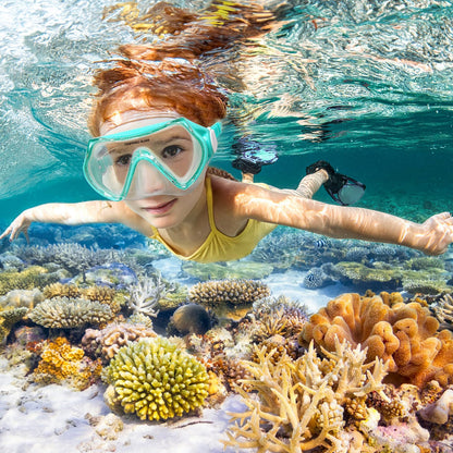 WOVOKA Taucherbrille Kinder, Schwimmbrille Kinder für 4-12 Jahre, Tauchmaske Schnorchelmaske Nasenabdeckung 180°Panorama HD Anti Nebel Anti-Leck für Jungen Mädchen Jugendliche