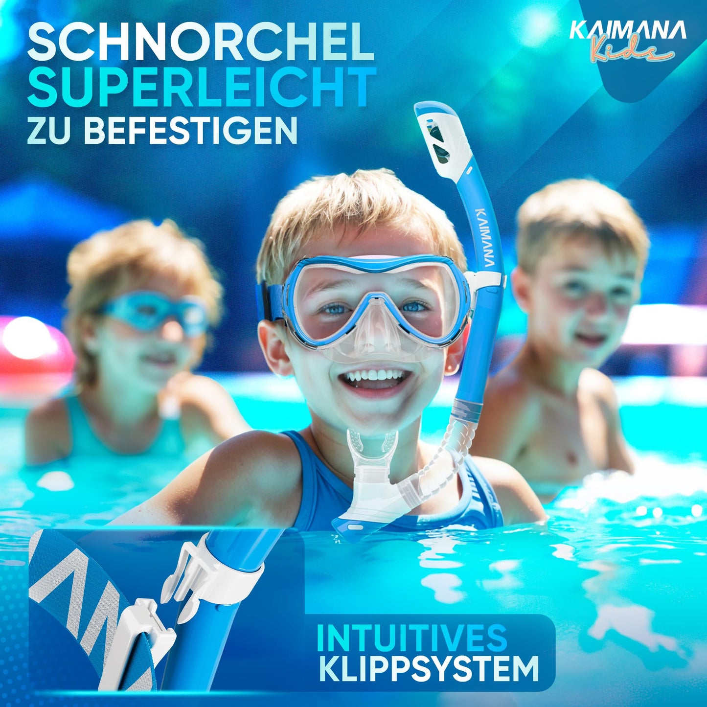 Das Neue KAIMANA® SeaExplorer Schnorchelset Kinder + Tragetasche, Taucherbrille mit Schnorchel, Taucherbrille Kinder, Alternative zur Schnorchelmaske Kinder, Taucherbrille mit Stoffband/Silikonband