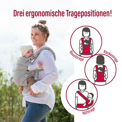 manduca XT Babytrage - Verstellbarer Sitz, der mitwächst - Vom Neugeborenen bis zum Kleinkind - Babytrage aus Bio-Baumwolle mit 3 Tragemöglichkeiten