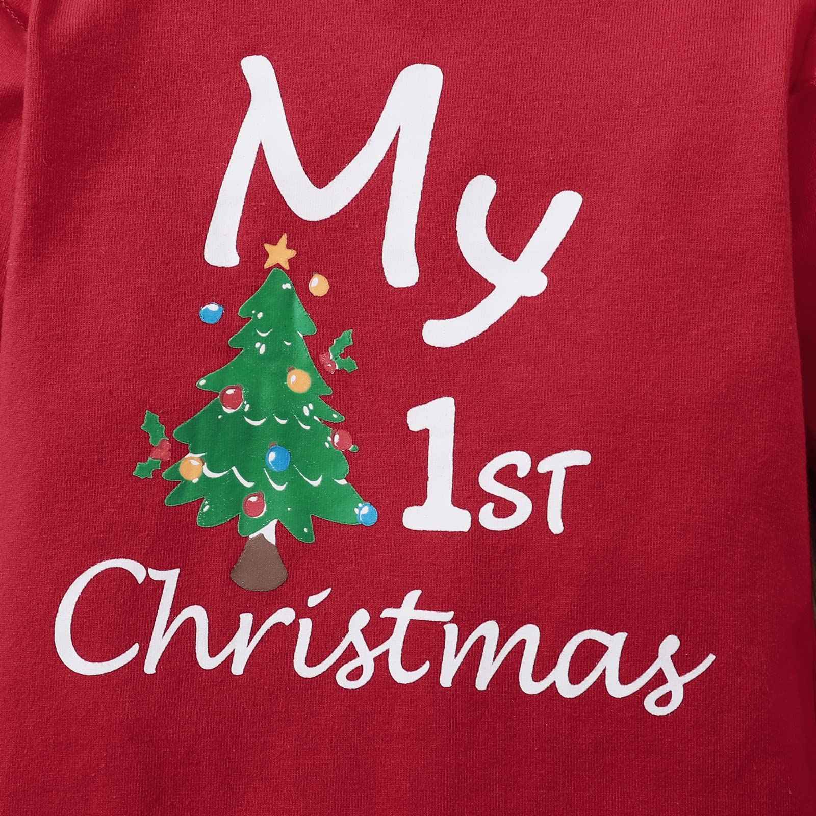 Verve Jelly Toddler Baby Girl My 1st Christmas Outfits Xmas Romper Long Sleeve Letter Print Bodysuit Snowflake Trousers with Hat Headband Set of 4