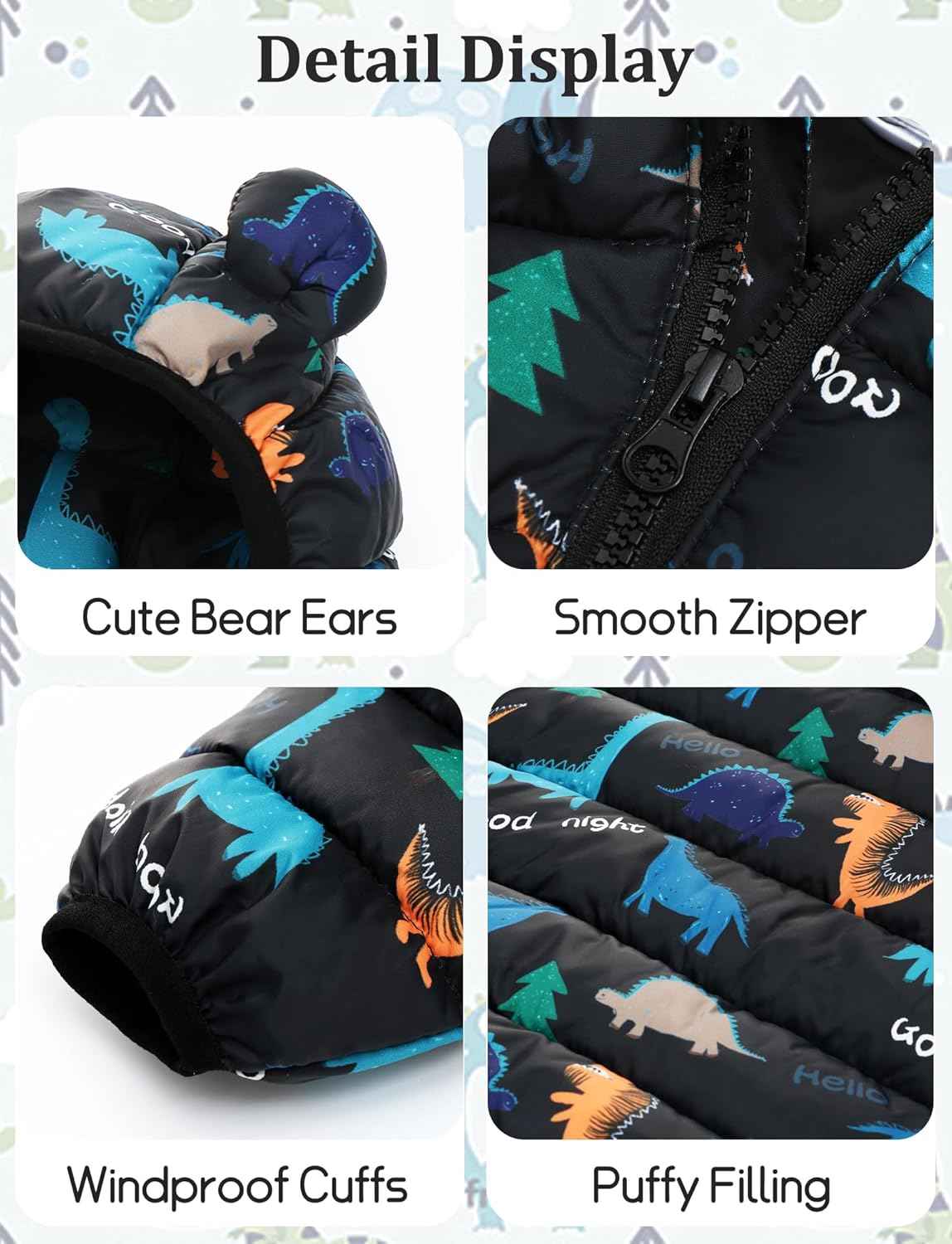 Happy Cherry Winter Jacket Baby Boys Girls Winter Coat with Hood Quilted Jacket Warm Lightweight Down Jacket Winter Cute Printed Outerwear