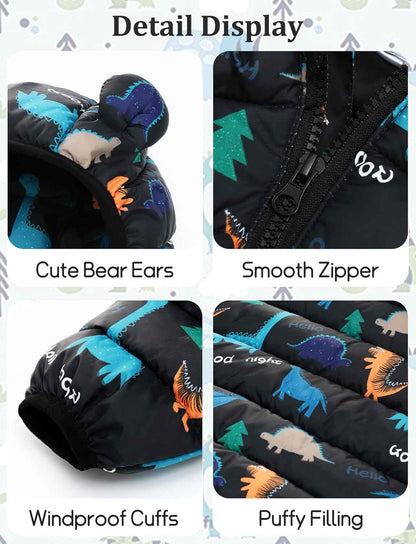 Happy Cherry Winter Jacket Baby Boys Girls Winter Coat with Hood Quilted Jacket Warm Lightweight Down Jacket Winter Cute Printed Outerwear
