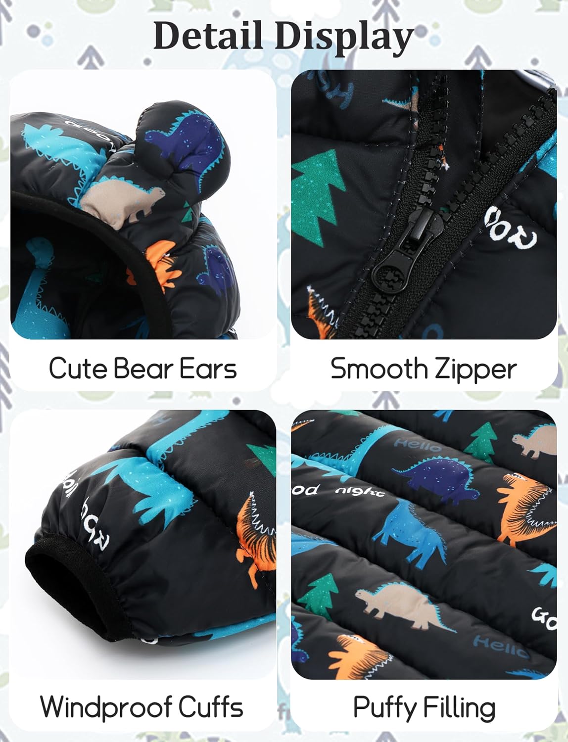 Happy Cherry Winter Jacket Baby Boys Girls Winter Coat with Hood Quilted Jacket Warm Lightweight Down Jacket Winter Cute Printed Outerwear 