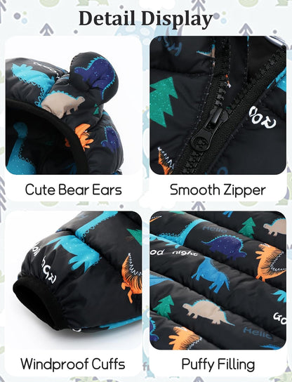 Happy Cherry Winter Jacket Baby Boys Girls Winter Coat with Hood Quilted Jacket Warm Lightweight Down Jacket Winter Cute Printed Outerwear 
