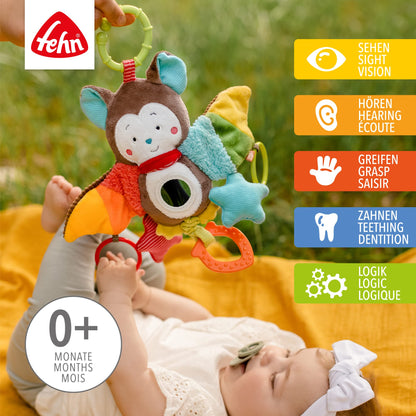 Fehn Activity-Spieltier Teddy – Baby Motorikspielzeug für Kinderwagen, Kinderbett und Babyschale zum Beißen, Greifen und Geräusche erzeugen – Beißring Spielzeug für Babys und Kinder ab 0+ Monaten
