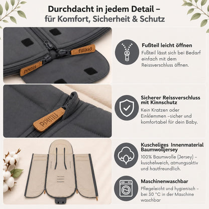 Babyfußsack Light Trend Exklusiv, 95x48cm | Leichter Sommer-Fußsack für Kinderwagen, Buggy & Sportwagen, Vorderteil abnehmbar, pflegeleicht