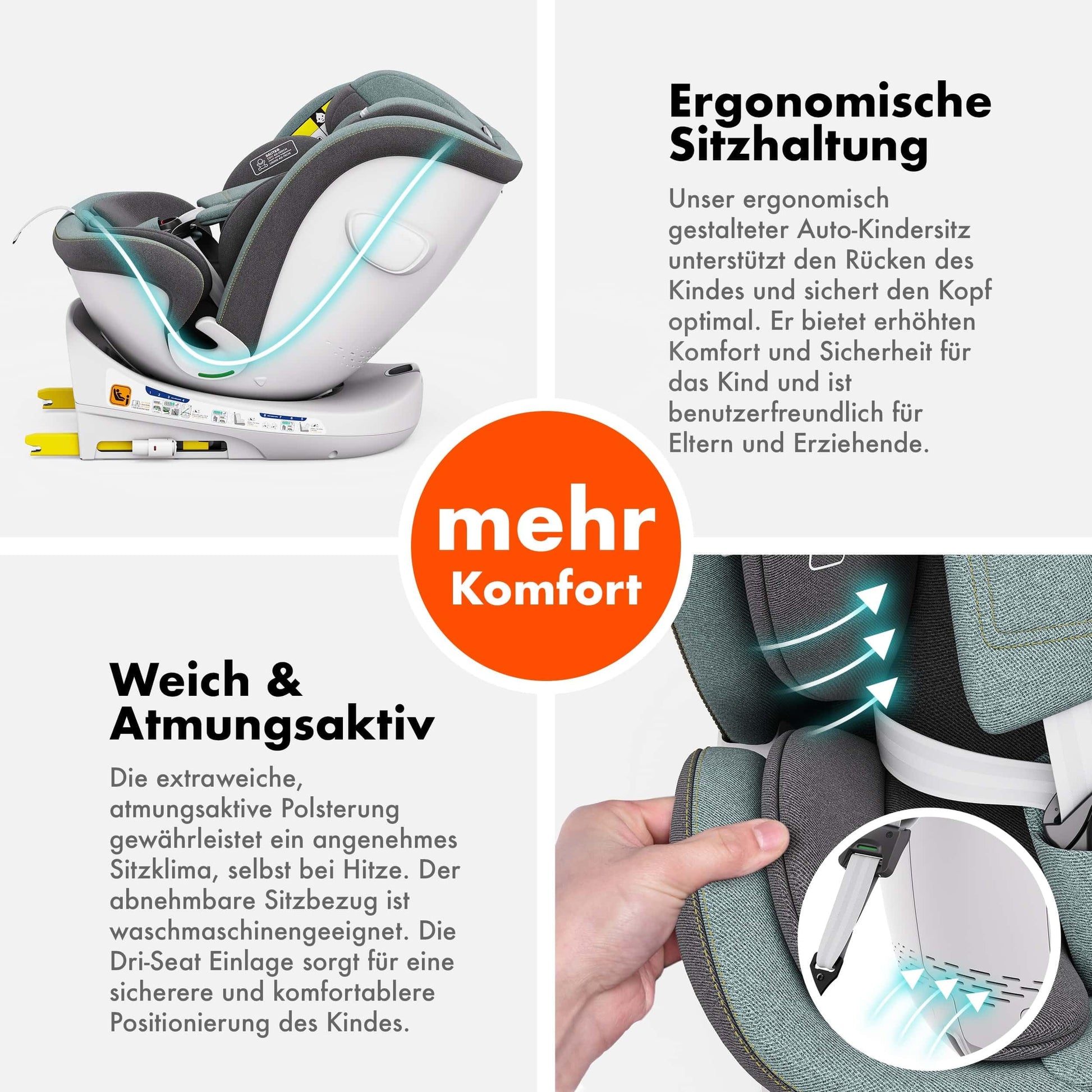 Daliya® Kindersitz ROTAZIONE | I-SIZE 40-150 cm | 8 Pos. | Isofix | (SIP) | Top Tether | 360° | 5 Punkt Gurt | Gruppe 0+ / I/II/III 0-36 KG | Neueste Zulassungs UN ECE Reg. 129 (Beige) - Meloni2