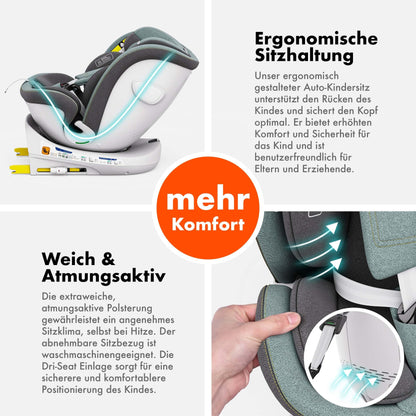 Daliya® Kindersitz ROTAZIONE | I-SIZE 40-150 cm | 8 Pos. | Isofix | (SIP) | Top Tether | 360° | 5 Punkt Gurt | Gruppe 0+ / I/II/III 0-36 KG | Neueste Zulassungs UN ECE Reg. 129 (Beige) - Meloni2