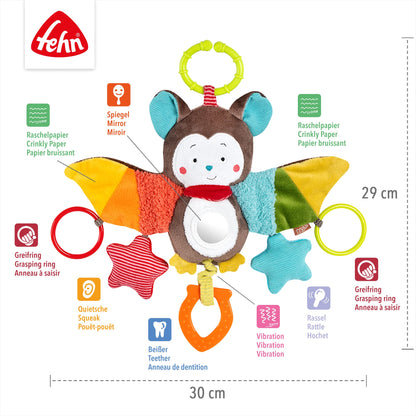Fehn Activity-Spieltier Teddy – Baby Motorikspielzeug für Kinderwagen, Kinderbett und Babyschale zum Beißen, Greifen und Geräusche erzeugen – Beißring Spielzeug für Babys und Kinder ab 0+ Monaten