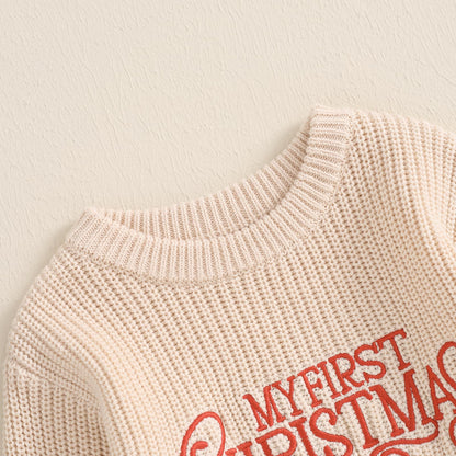 Geagodelia Knitted Christmas Romper Baby Girl Boy Christmas Jumper My First Christmas Newborn Baby Jumper Romper Bodysuit Christmas Jumper