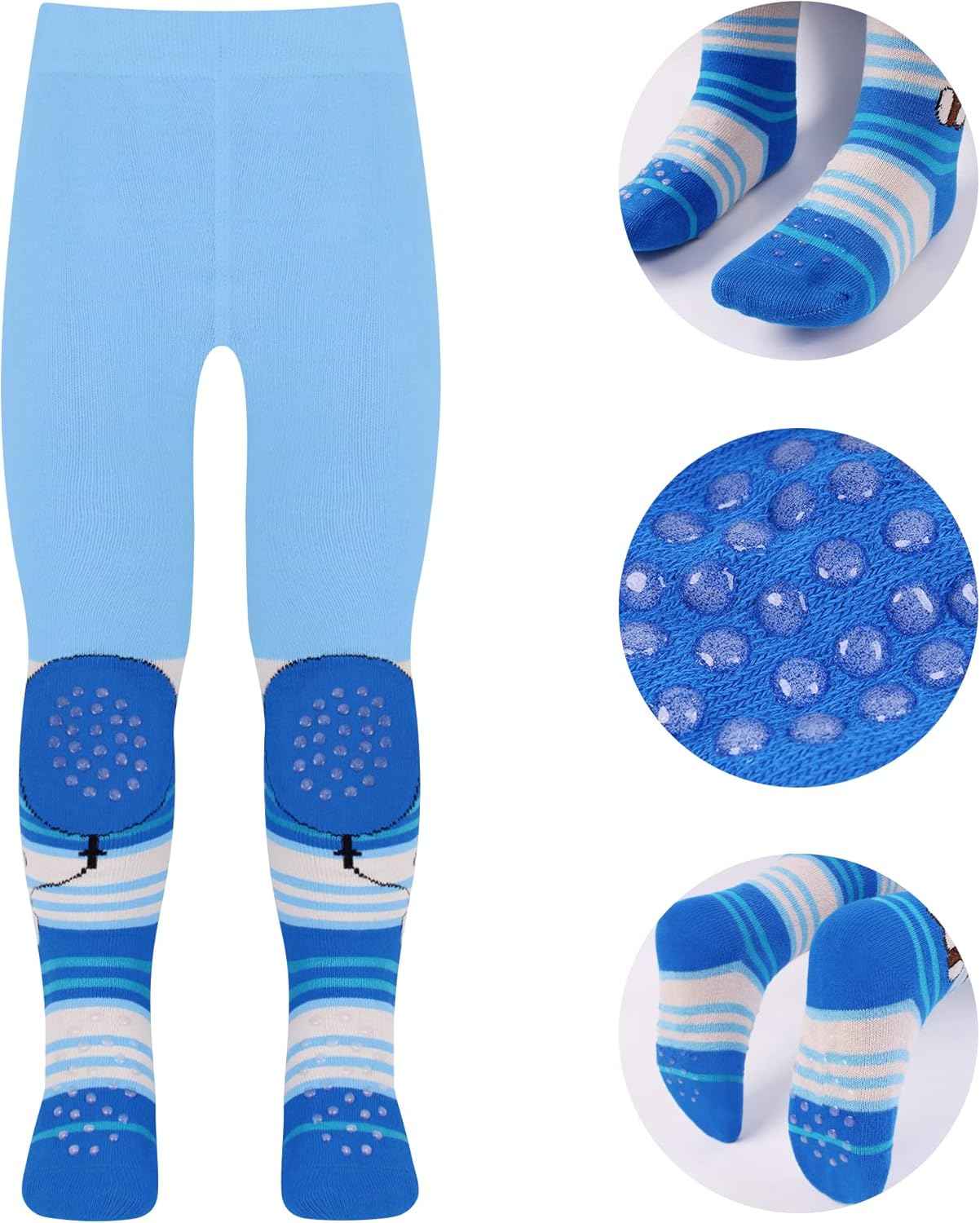 L&K-II Pack of 3 Crawling Tights Baby Girls Boys Tights with ABS Sole Non-Slip Nubs Car Aeroplane Lion Motif 2731