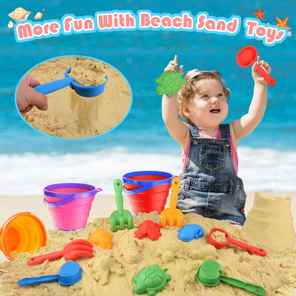 Fegalop Sand Toy Set for Girls 31 Pieces, Sandpit Toy Beach Toy with Folding Bucket, Beach Toy Children with 5 Sand Shovel, Bucket, Sand Shapes, Sunglasses, Mesh Bag for Children