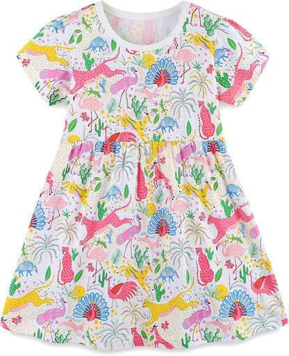 TEDD Mädchen Kleider Kurzarm Einhorn Blumen Sommerkleid Baumwolle Kleid Geburtstag Party Mädchenkleid Gr. 92-122