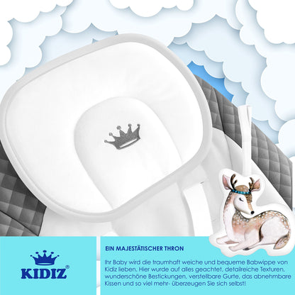 KIDIZ® Baby Rocker Baby Swing with 5 Speed Settings Foldable Baby Rocker Swing Baby High Chair with Play Arch Toys 5 Soothing Natural Sounds Newborn Anthracite