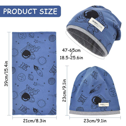 Kinder Beanie Mütze & Loop Schal Set, 95% Baumwolle Mütze Schal Set Mädchen Jungen 2-8 Jahren, Schlauchschal Warme Wintermütze Strickmützen für Herbst Winter Frühling