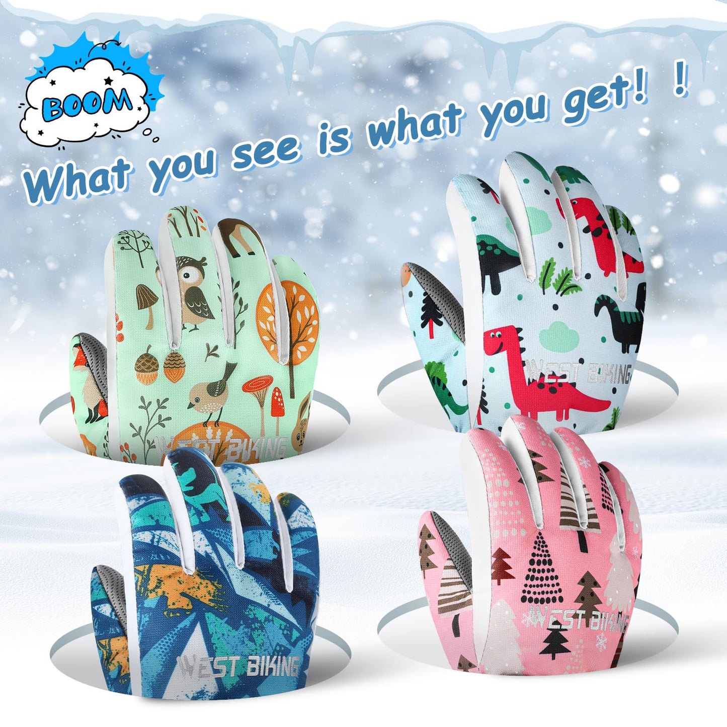 CYCLESPEED Kinder Winddicht Winterhandschuhe Warm Skihandschuhe Wasserdicht für 4-12 Jahre Mädchen Jungen Fahrradhandschuhe Outdoor Snowboarding