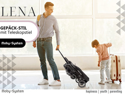 Moby-System, Buggy, superleicht und kompakt, bis 14 kg, verstellbare Rückenlehne, Doppelräder, schwenkbare Schaumstoffräder, faltbar, mit Sonnendach – idealer Kinderwagen für Spaziergänge, grau