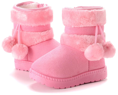 Children's Warm Lined Snow Boots, Girls' Winter Shoes, Baby Non-Slip Boots, Toddler Shoes, Soft Soles, Slip-On Boots