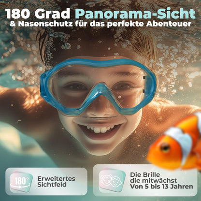 KIDVERSE Schnorchelset Kinder - Taucherbrille mit Schnorchel - Panorama Taucherbrille mit Nase - Kindertaucherbrille Alternative Schnorchelmaske