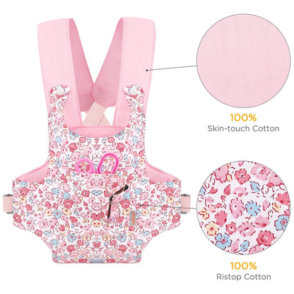 GAGAKU Puppentrage ab 3 Jahre Bauchtrage Babypuppen Zubehör Schultergurte Babytrage Puppe Kleinkind Puppentragetasche Stofftiertrage Kuscheltierträger - Rose - Kaninchengarten