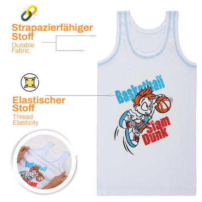 LOREZA ® 5 Pack Jungen Unterhemden 100% gerippte Baumwolle ohne Seitennaht Tank Top