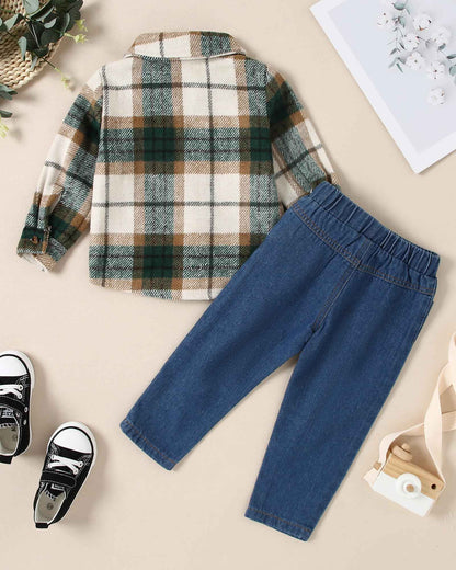 Lufebut Baby Clothing Boys 12 Months - 4 Years Winter Baby Clothing Outfit Set Long Sleeve Checked Top + Trousers Clothing Sets for Children Boys