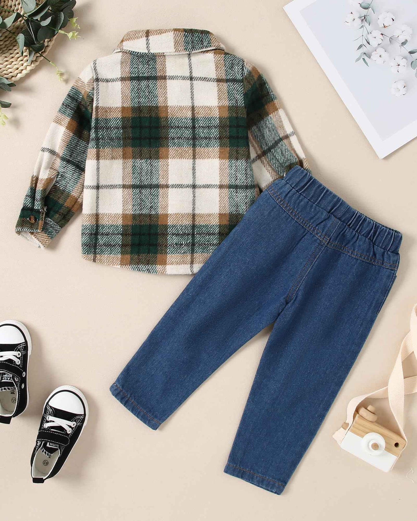 Lufebut Baby Clothing Boys 12 Months - 4 Years Winter Baby Clothing Outfit Set Long Sleeve Checked Top + Trousers Clothing Sets for Children Boys