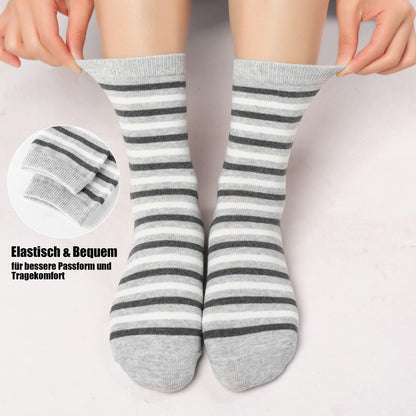 10 Paar Socken 35-38, Strümpfe Mädchen Baumwolle Lange Ringelsocken, Bunte Damensocken Baumwollsocken Mädchen mit Streifen Punkten