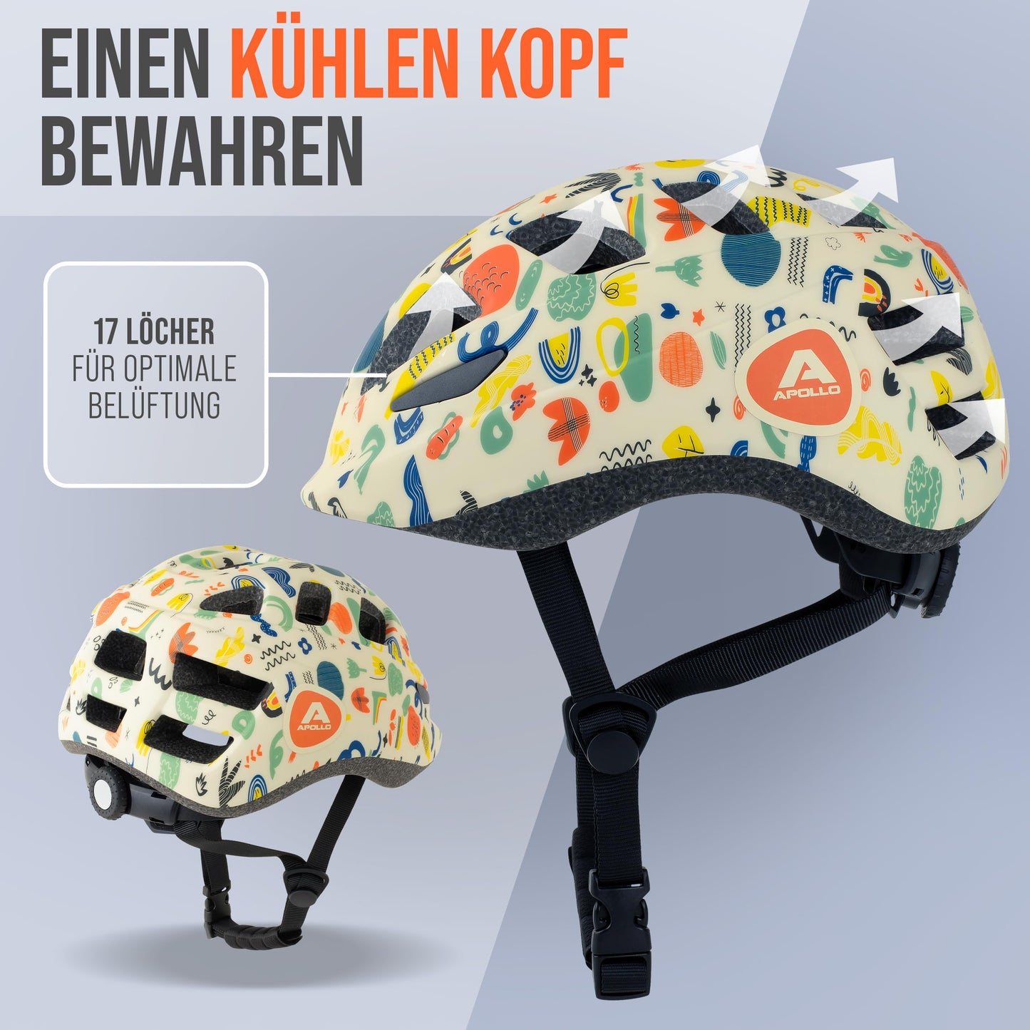 Apollo Kinder Fahrradhelm, Helm für Kinder & Jugendliche, Multisport Helm, Fahrradhelm Mädchen, Fahrradhelm Jungen, Kinderhelm ab 3 Jahre, Verstellbarer Kinder-Helm, ab Größe 48, für Fahrrad & Roller