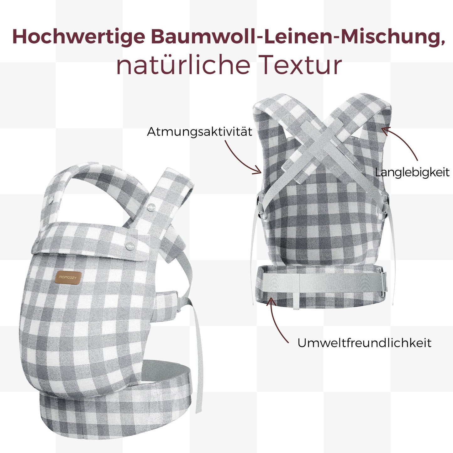 Momcozy Babytrage aus 100% Baumwolle – Baby Carrier für Kleinkind (3-24 Monate, 3,2-20 kg) · Ergonomische M-Position · X-Rücken · Taillengurt 64-127cm, Khaki