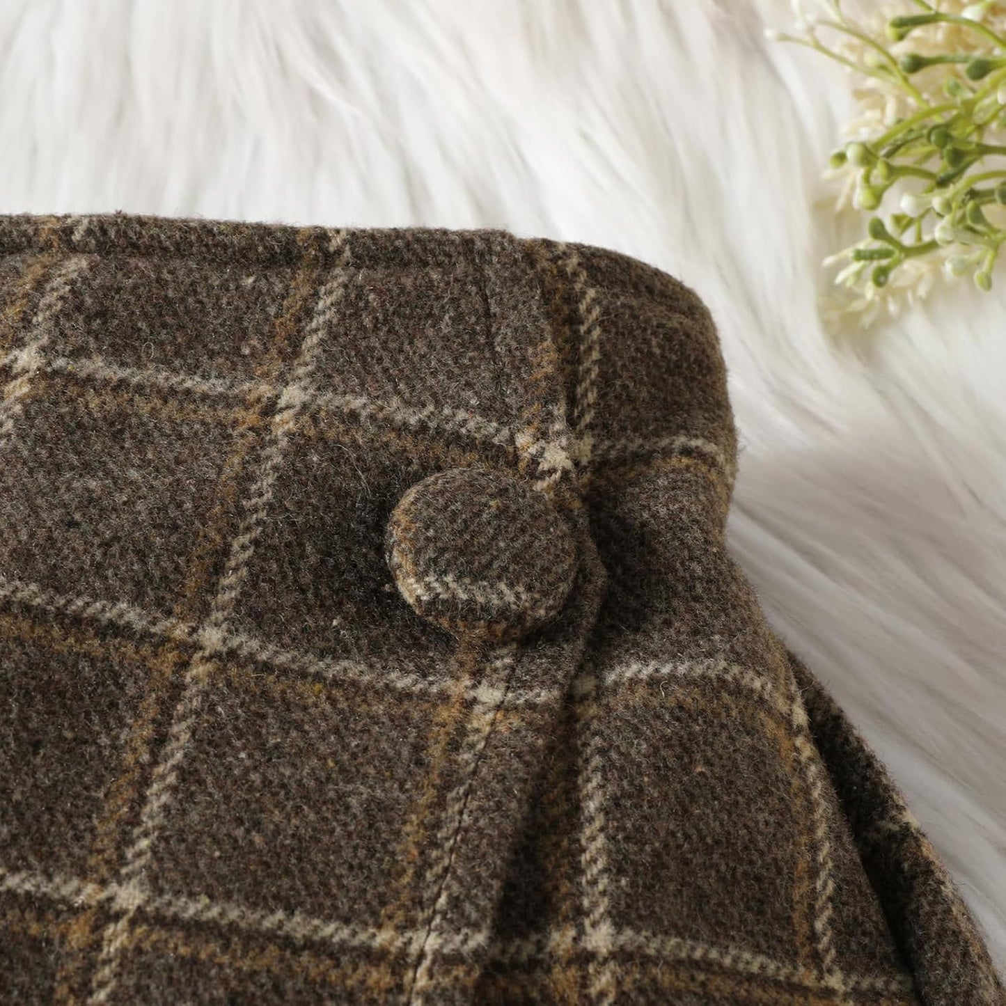 UUAISSO Kleinkind Baby Mädchen Kleidung Langarm Gerippte Oberteile Plaid Tweed Muster Rock Baskenmütze Herbst Knopf Outfits Sets