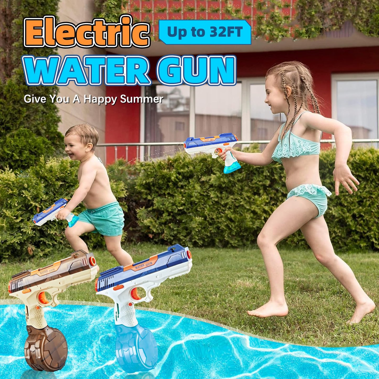 Wasserpistole Kinder – 1200ML Wasserspritzpistole mit 8–10m Reichweite, Outdoor Spielzeug für Sommer, Strand, Pool & Garten – Wasserblaster große reichweite für Jungen & Mädchen (Rot)