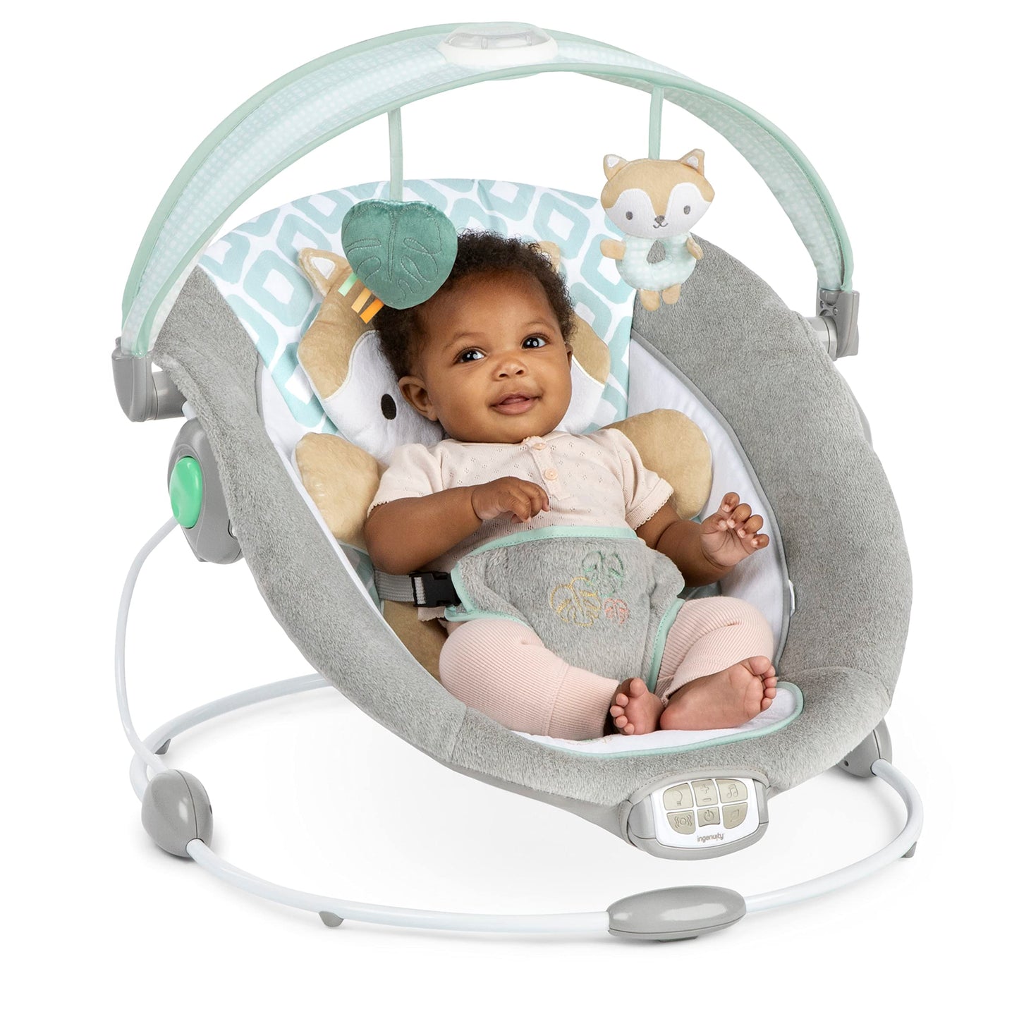 Ingenuity, InLighten Babywippe Babyschaukel mit Lichtern, Nate Bunny, Spielzeugleiste, Vibrationen, Geräuschen, Tummy Time Kissenmatte, bis zu 20 lbs, Neugeborenes+