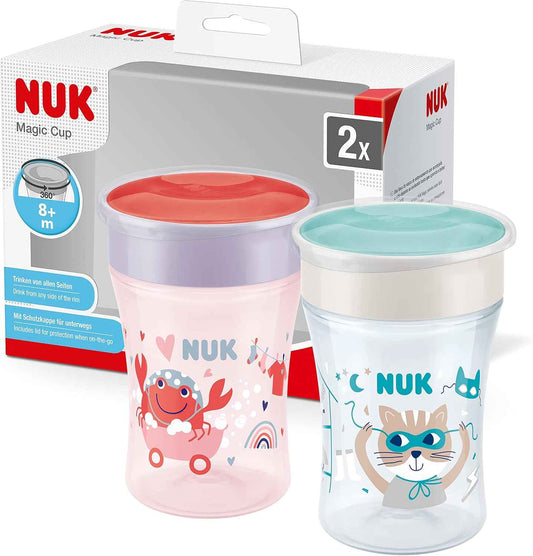 NUK Magic Cup Trinklernbecher | 8+ Monate | 230 ml | auslaufsicherer 360°-Trinkrand | rot | 2 Stück