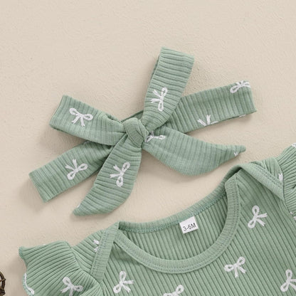 3tlg Baby Mädchen Sommer Kleidung Set Rüschen Kurzarm Strampler + Rüschen Shorts + Stirnband Babyset Weiche Neugeborene Ausgehen Outfit