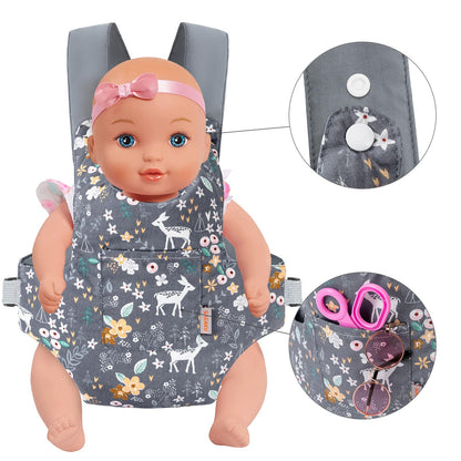 GAGAKU Puppentrage ab 3 Jahre Bauchtrage Babypuppen Zubehör Schultergurte Babytrage Puppe Kleinkind Puppentragetasche Stofftiertrage Kuscheltierträger - Rose - Kaninchengarten