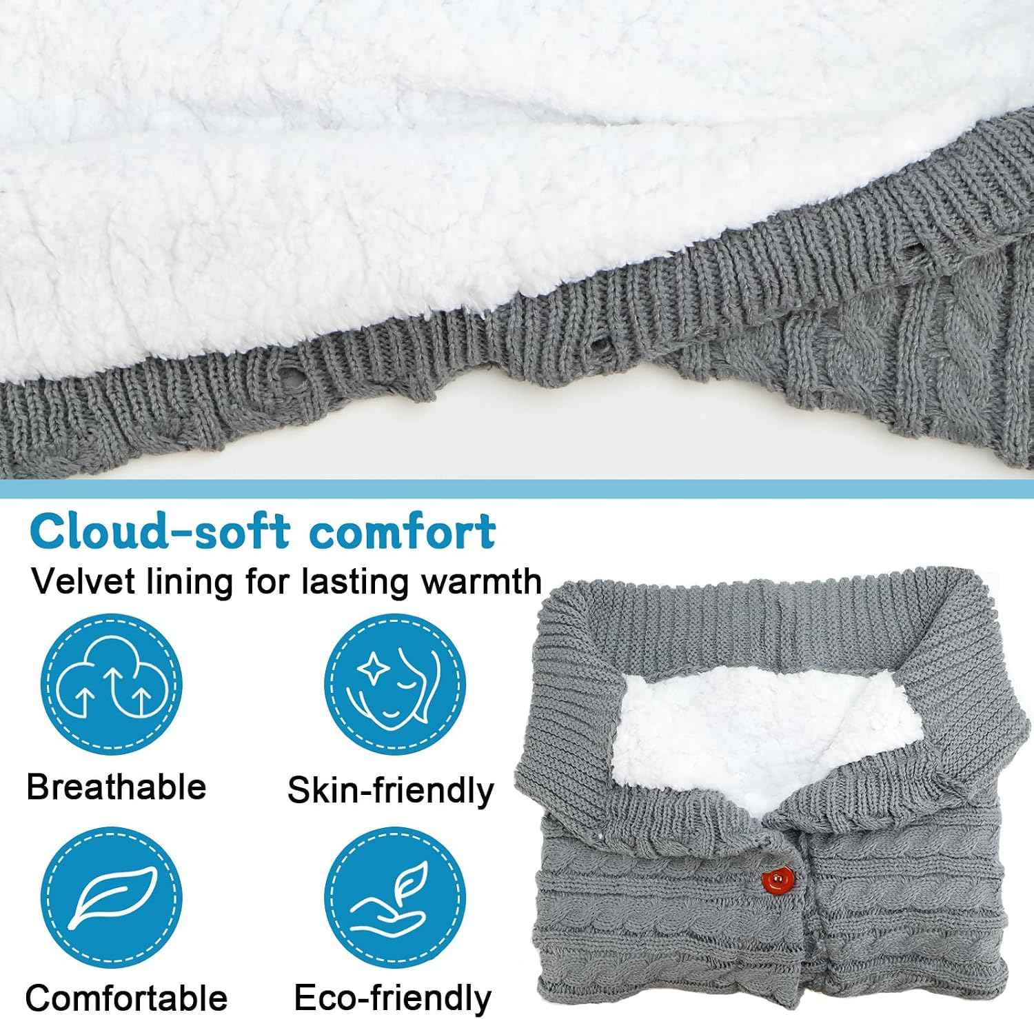 LPZMPZ Winterfußsack, Fußsack Kinderwagen, Universal Wintersack Buggy, Stricken Footmuff, Babyschlafsack Winter mit Fleece, Warmes Fußsäcke, Kinderwagendecke für Baby von 0-12 Monaten (Grau)