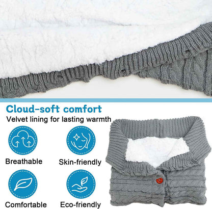 LPZMPZ Winterfußsack, Fußsack Kinderwagen, Universal Wintersack Buggy, Stricken Footmuff, Babyschlafsack Winter mit Fleece, Warmes Fußsäcke, Kinderwagendecke für Baby von 0-12 Monaten (Grau)