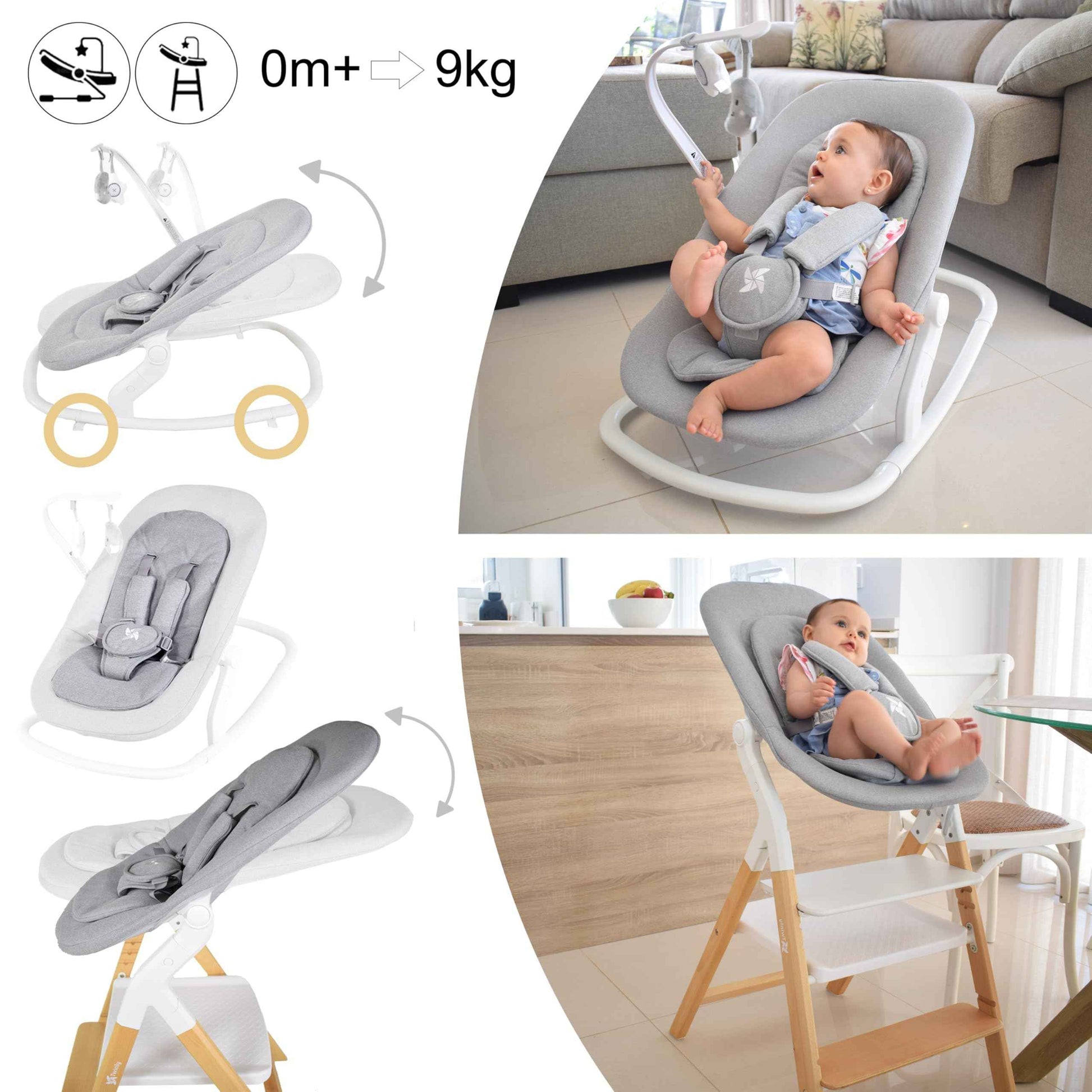 Baby Hochstuhl Set 5in1: multifunktional Alaia, Lernturm, Kinderstuhl - ab Geburt 0m+ - Faltbar und ergonomisch aus Buchenholz – Abnehmbare Tischplatte und Sicherheitsgurt