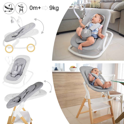Baby Hochstuhl Set 5in1: multifunktional Alaia, Lernturm, Kinderstuhl - ab Geburt 0m+ - Faltbar und ergonomisch aus Buchenholz – Abnehmbare Tischplatte und Sicherheitsgurt
