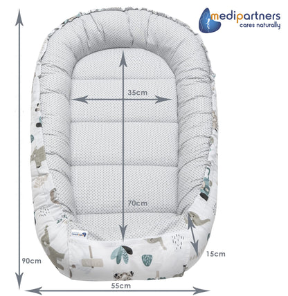 Medi Partners Babynestchen Babynest Set 100x60x15 Kuschelnest 5 teilig herausnehmbarer Einsatz Kokon Nestchen Babys Neugeborene 100% Baumwolle (REH mit Grauem Minky)