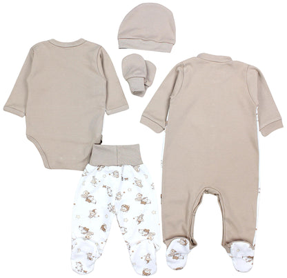 TupTam Baby Kleidung Set Jungen Langarm Bekleidung Neugeborene Füßlingen Hose Body Strampler Mütze 5 tlg