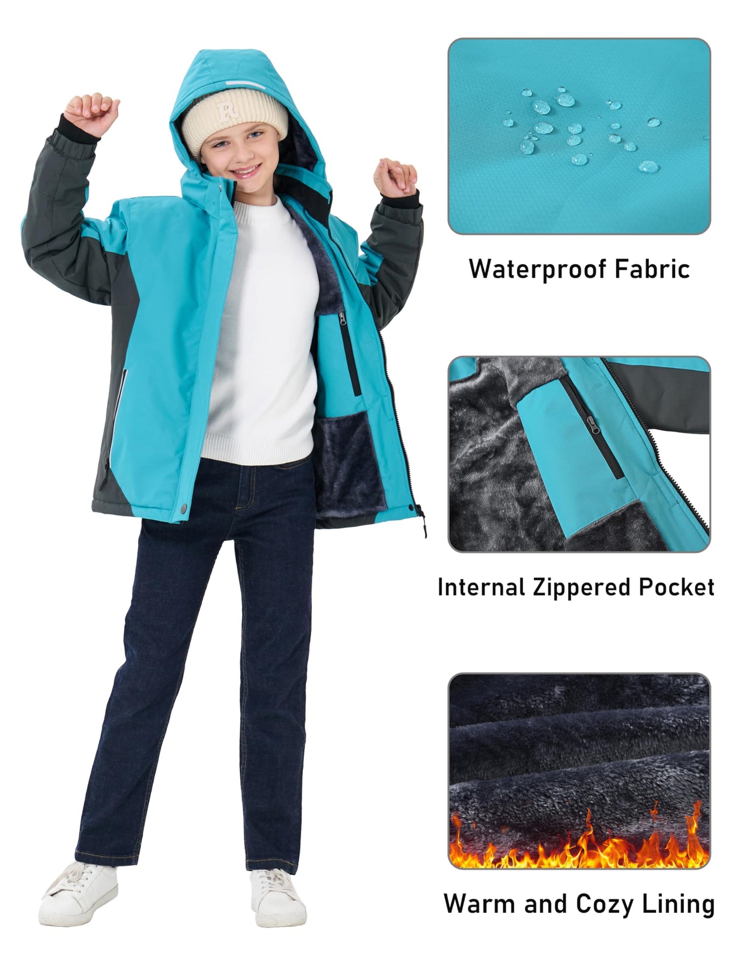 MoFiz Girls' Winter Jacket, Ski Jacket, Children's Softshell Jacket, Fleece Lining, Windproof, Outdoor Jacket with Hood