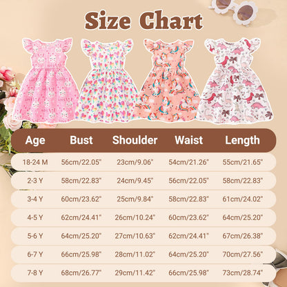 JiAmy Girls' Dress Ruffle Short Sleeve Unicorn Cartoon Prints Colourful Tulle Dresses Toddler Spring Summer Party Princess Clothing for Girls 18 Months - 8 Years