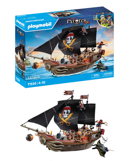 PLAYMOBIL Pirates 71418 Pirate Ship, Exciting Adventures on the High Sea, with Extensive Accessories such as Telescope, Compass and Cannons, Toy for Children from 4 Years