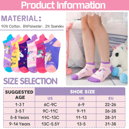 ANTSANG Kinder Lustige Socken Mädchen Sneaker Socken Kurze Einhorn Kindersocken Bunte Cartoon Baumwolle Kleinkind Socken 6 Paare