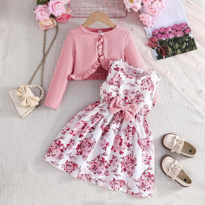 2026 Girls Outfits, 2 Piece Set, Toddler Dresses with Jacket, Casual Spring and Autumn Outfits for Babies Aged 2-8 Years, Fashionable Combination of Halloween Costume Toddler