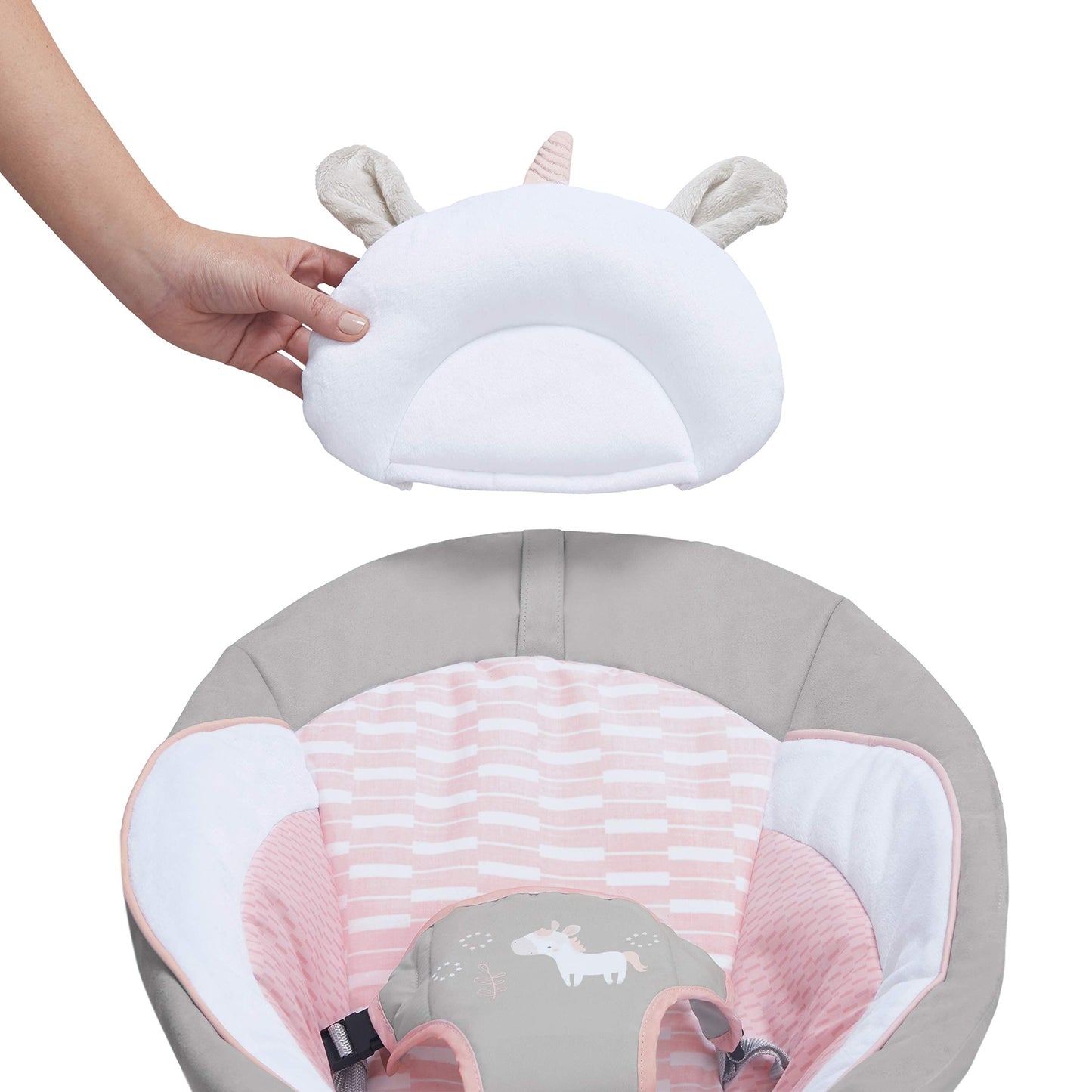 Ingenuity, Morrison Baby Rocker with Soothing Vibrations &amp; 8 Melodies, Play Arch with 2 Toys, Volume Control, Padded Headrest, 3-Point Harness, from Birth to 9 kg 